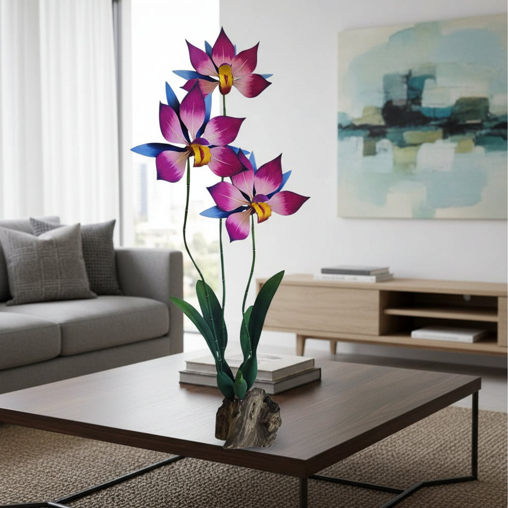 Flor Orquídea Madera Copal Oaxaca Artesanal 82cm