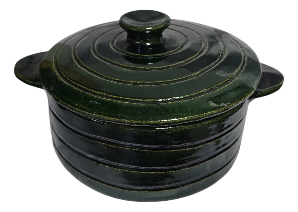 Olla Barro Atzompa Oaxaca Anillada Con Tapa 2 Litro 16cm
