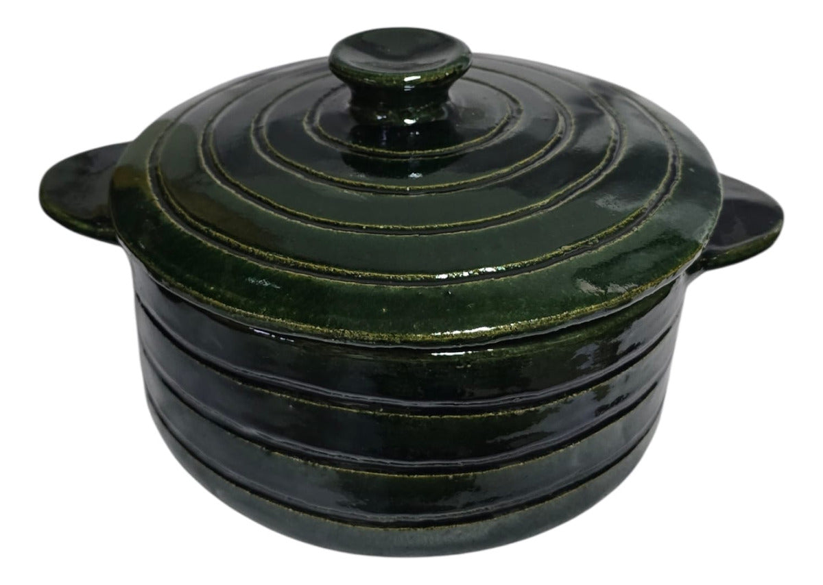 Olla Barro Atzompa Oaxaca Anillada Con Tapa 2 Litro 16cm