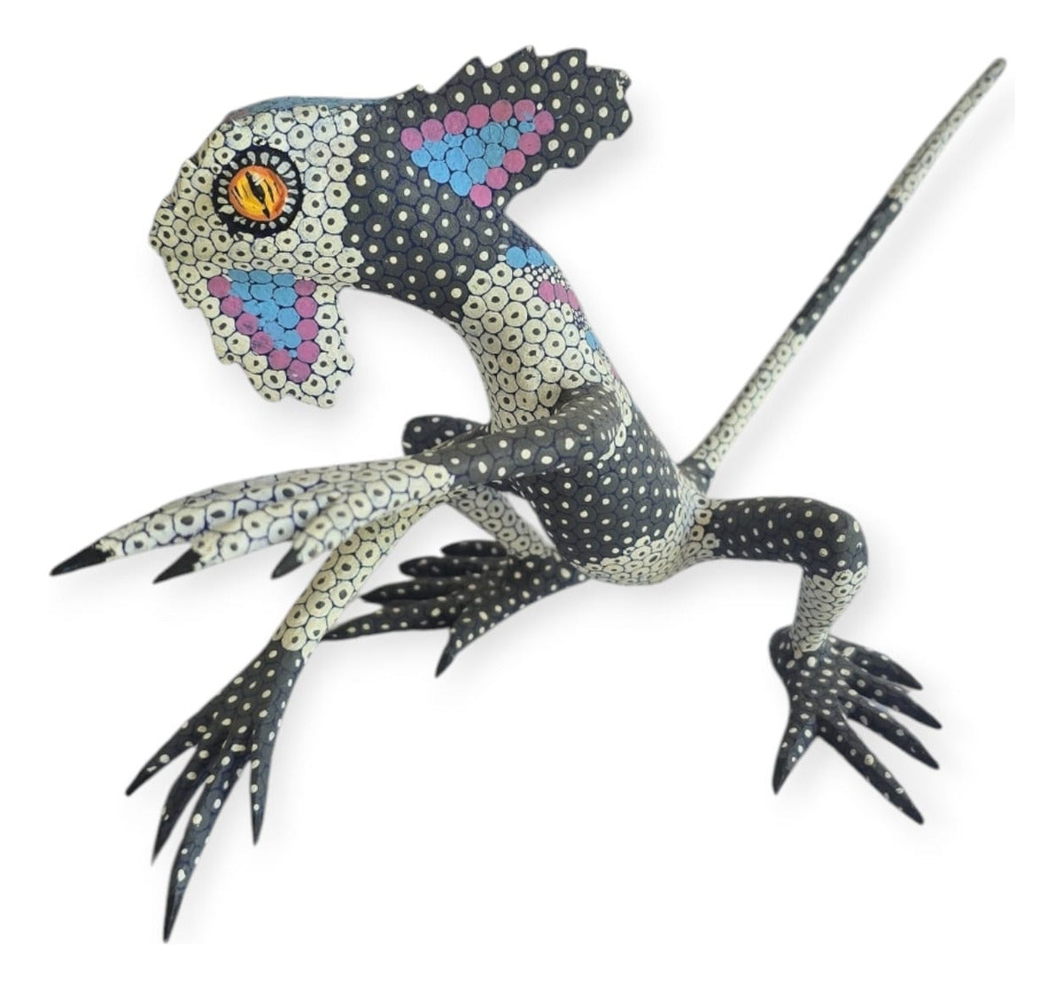 Alebrije Iguana Oaxaca Blanco Negro 24cm