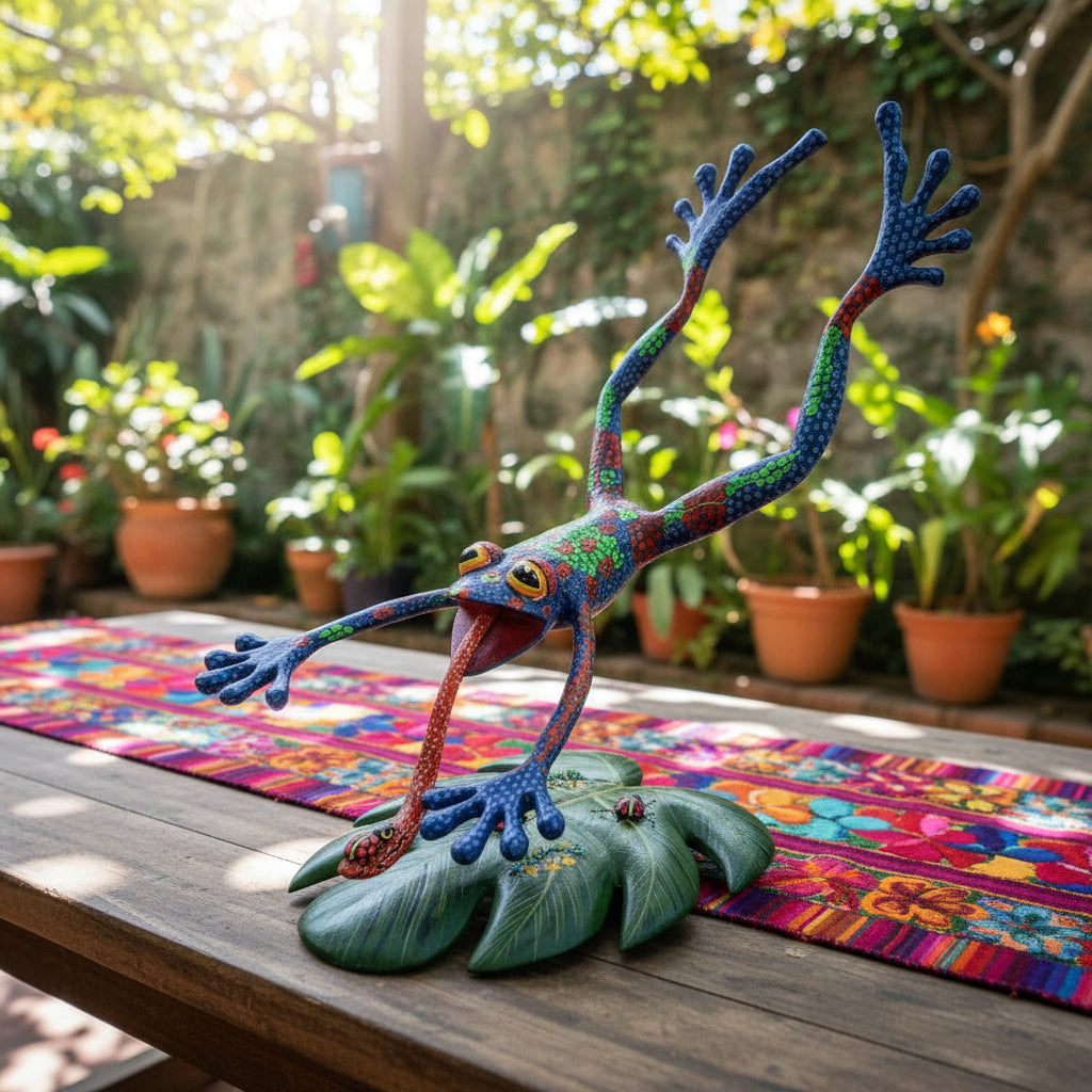Alebrije Rana Sobre Hoja Oaxaca 27cm