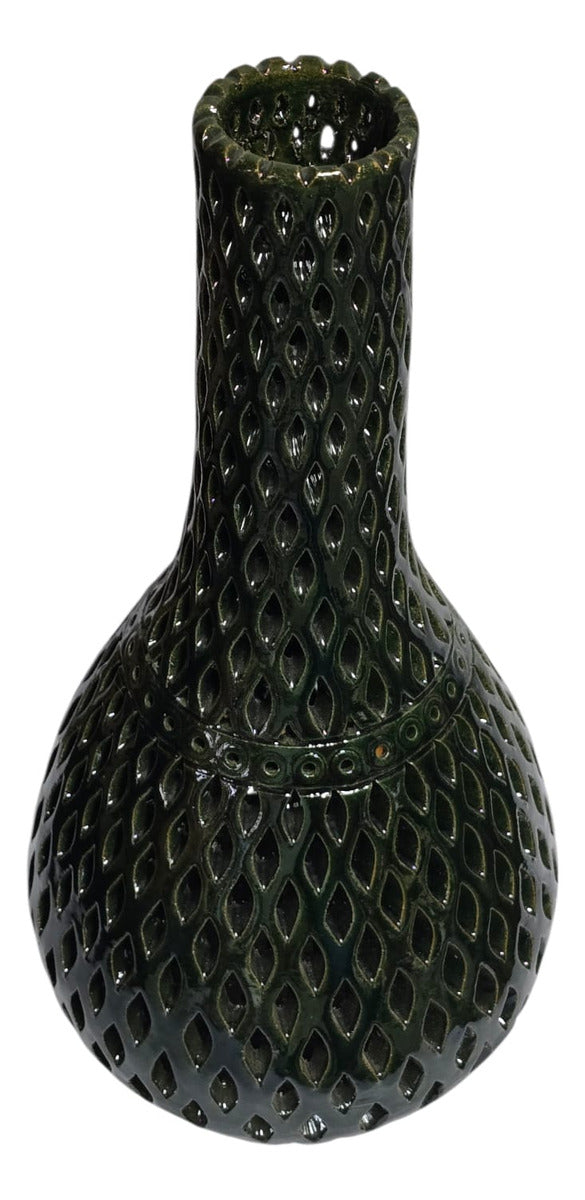 Jarrón Decorativo Calado Hoja Barro Atzompa Oaxaca 40cm