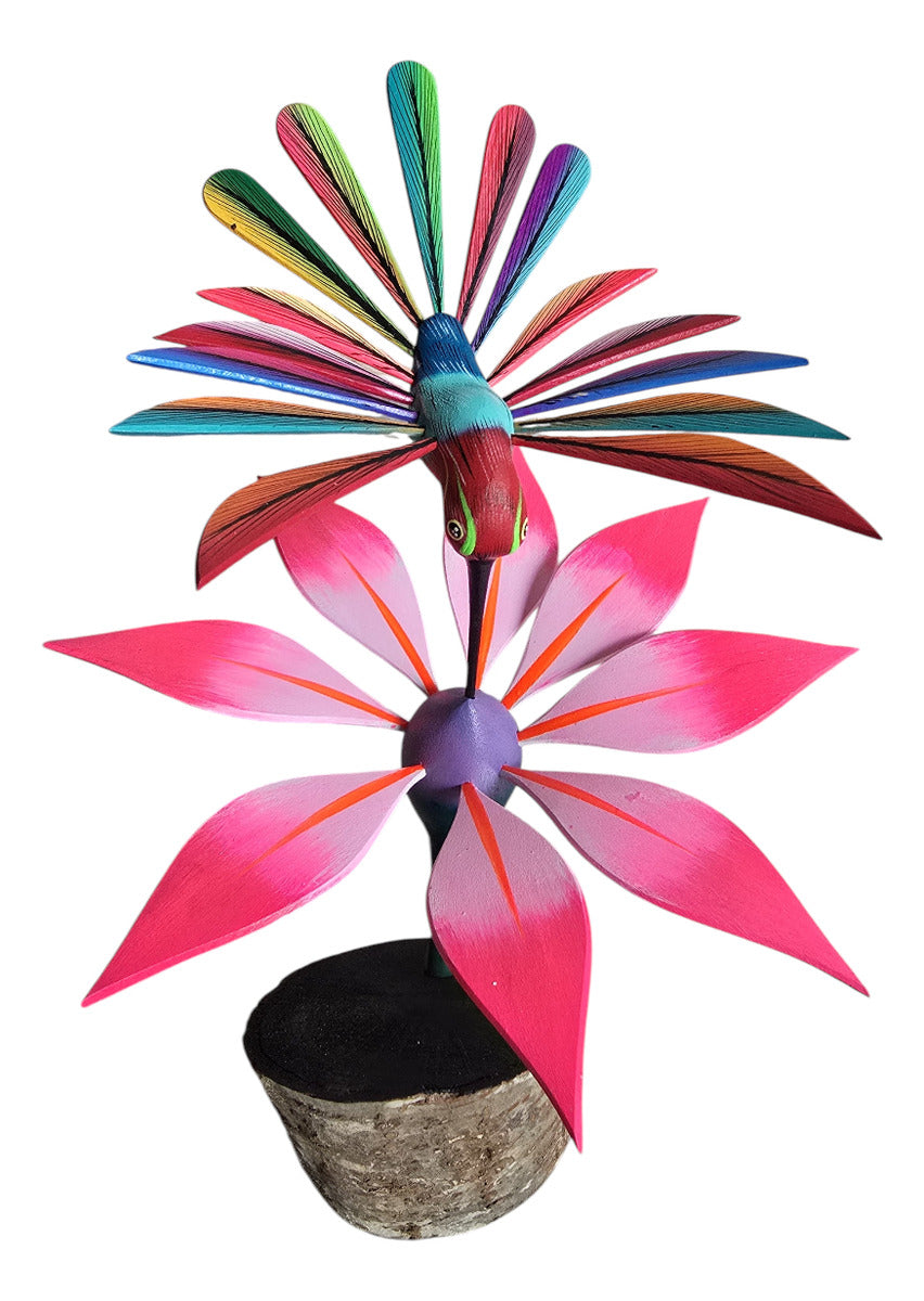 Colibrí En Flor Alebrije Oaxaca Pintado A Mano