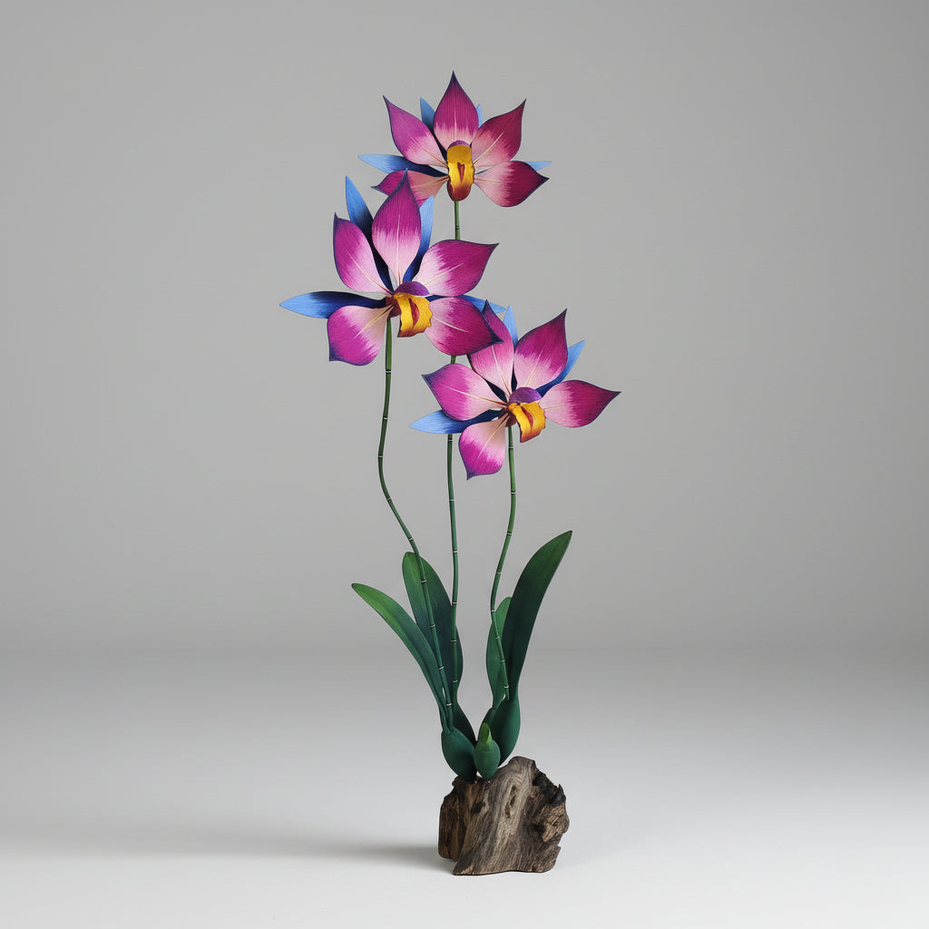 Flor Orquídea Madera Copal Oaxaca Artesanal 82cm
