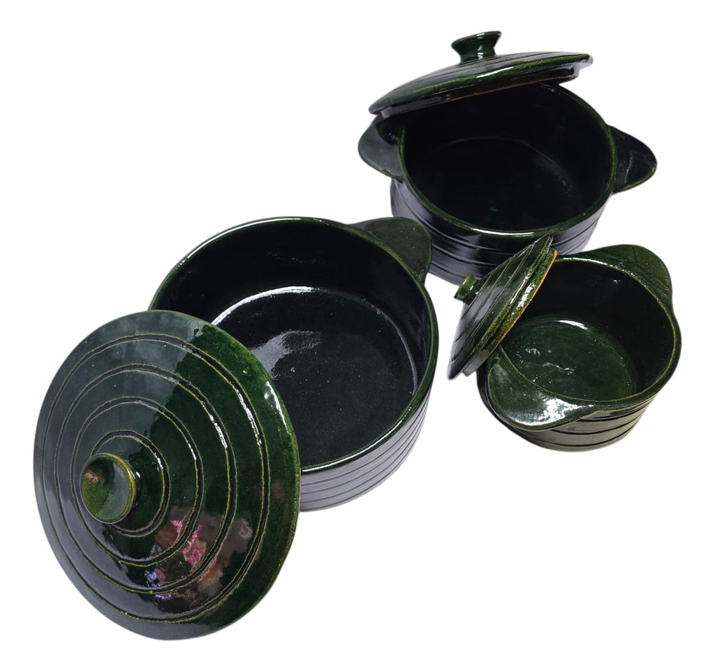 Juego 3 Ollas Barro Atzompa Oaxaca Anilladas 1l, 2l Y 3.5l