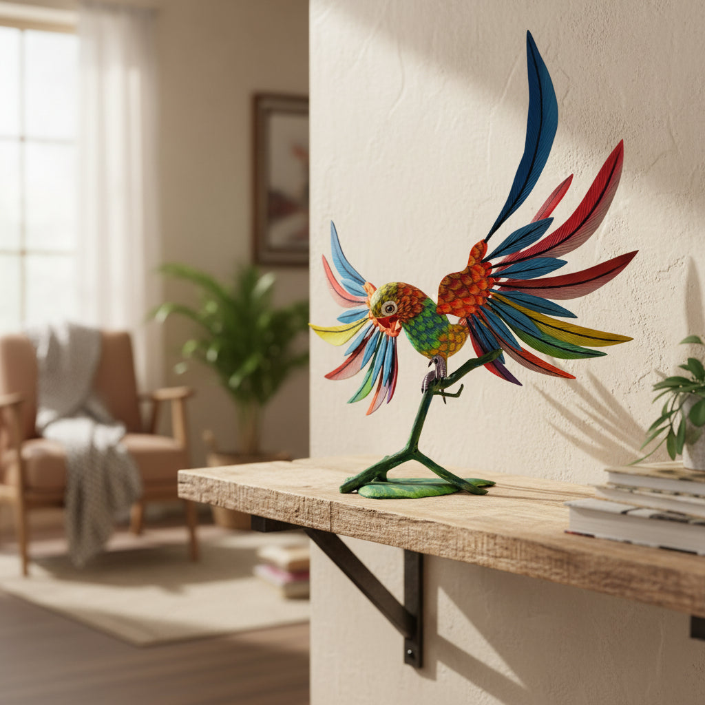 Perico Alebrije De Oaxaca Pintado A Mano 32 Cm