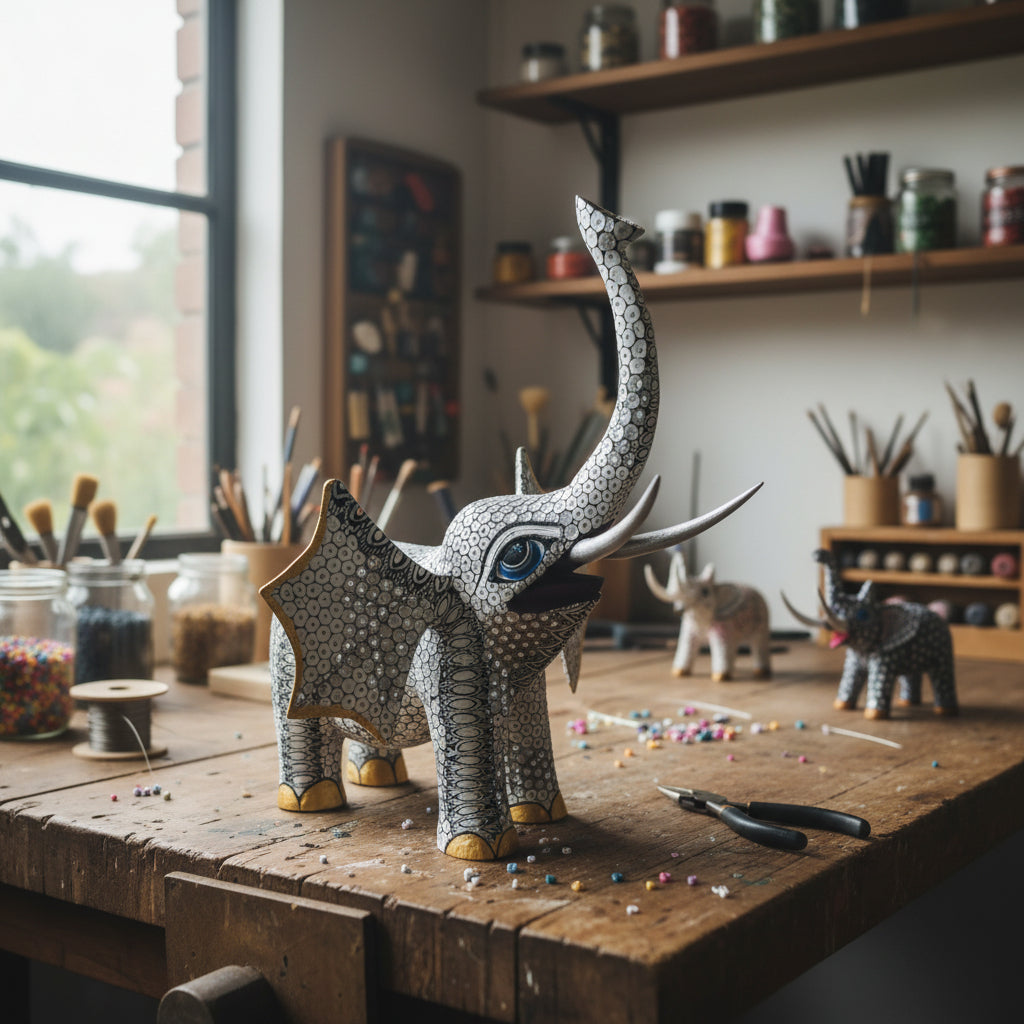 Elefante Alebrije De Oaxaca Pintado A Mano 22cm