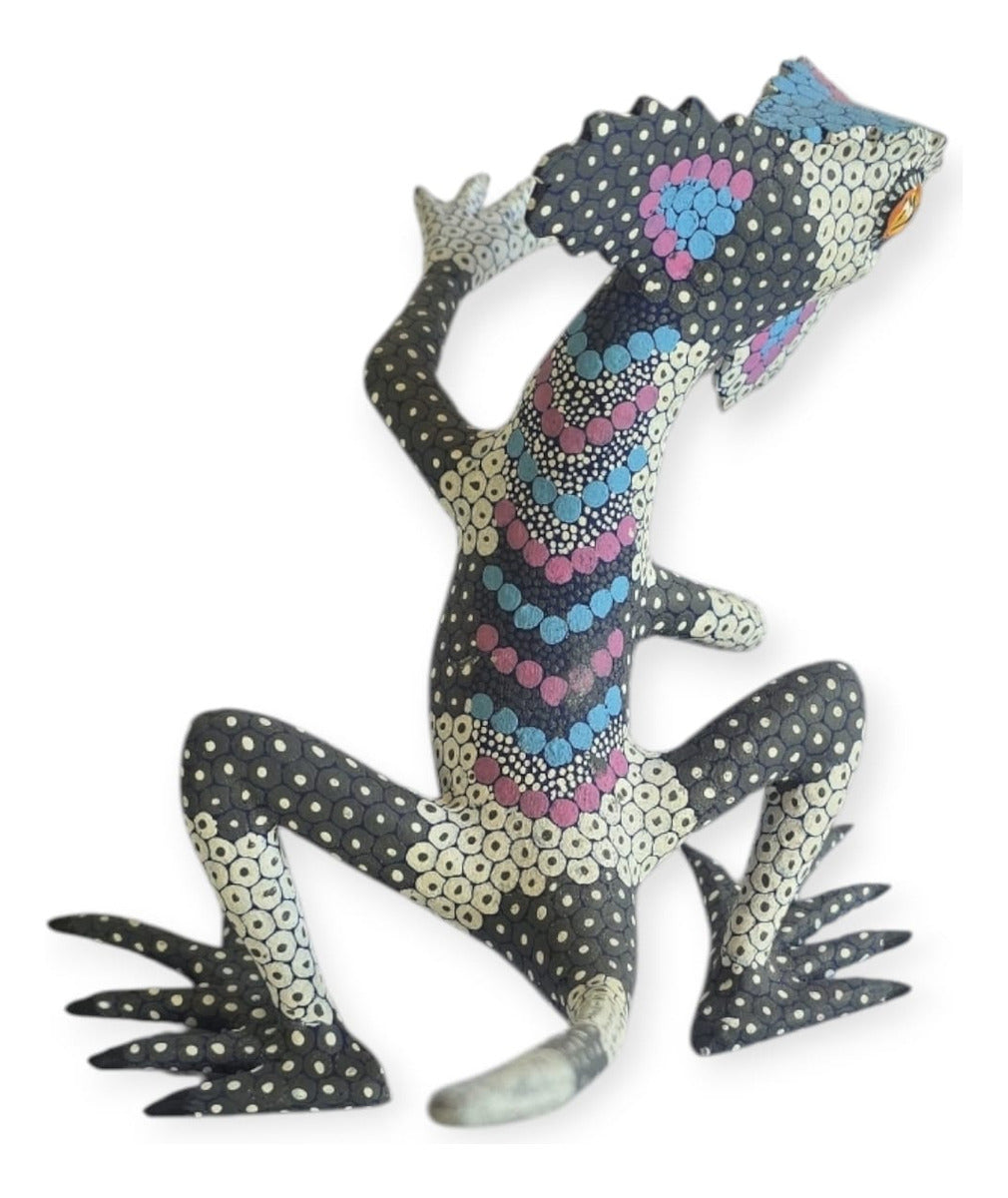 Alebrije Iguana Oaxaca Blanco Negro 24cm