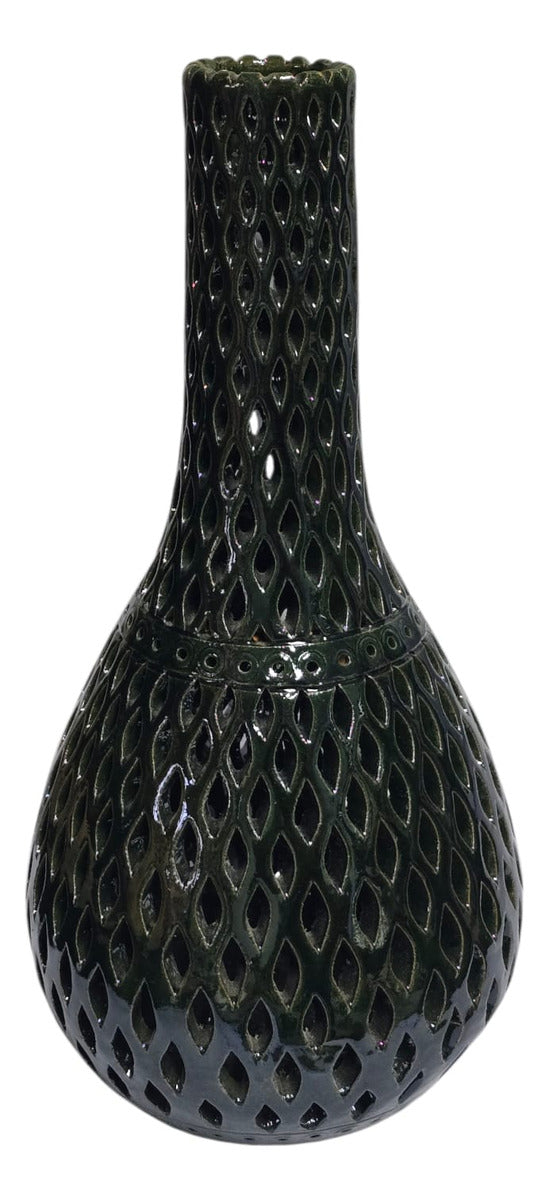 Jarrón Decorativo Calado Hoja Barro Atzompa Oaxaca 40cm