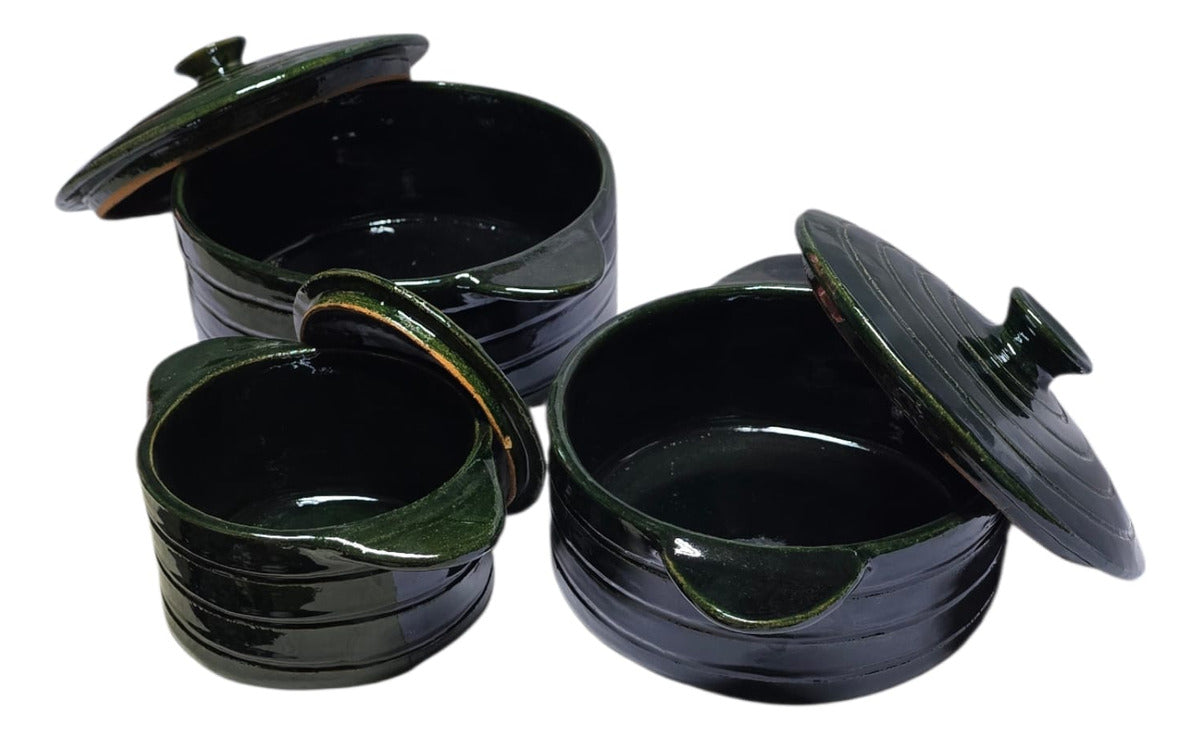 Juego 3 Ollas Barro Atzompa Oaxaca Anilladas 1l, 2l Y 3.5l
