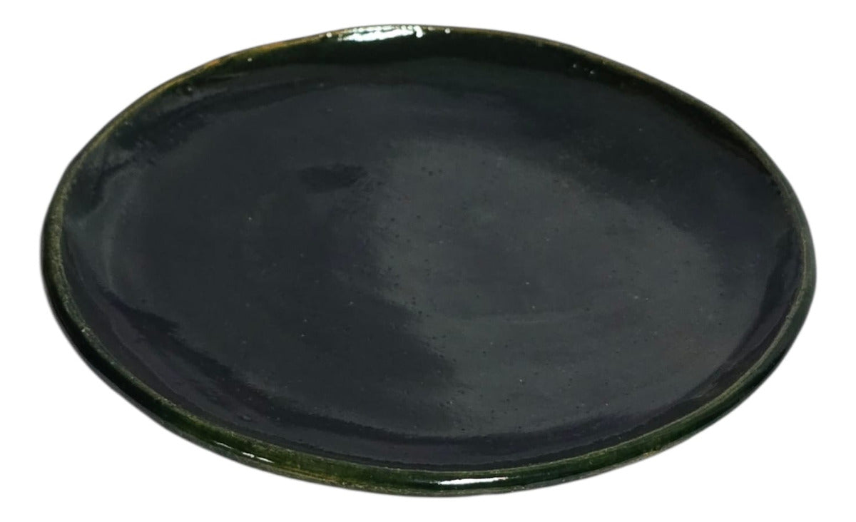 Plato Ensalada Barro De Atzompa Oaxaca Vidriado Verde 22cm