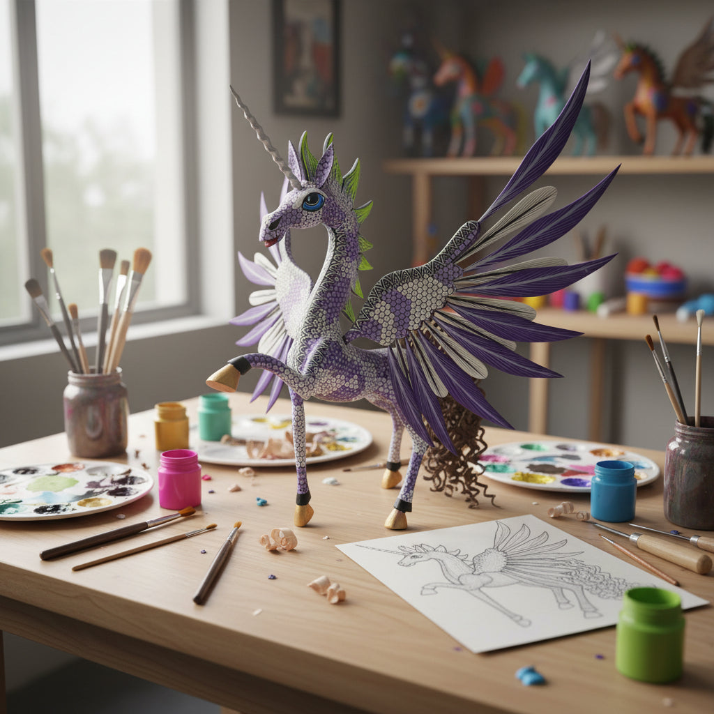 Unicornio Alado Alebrije Oaxaca Tallado 31cm