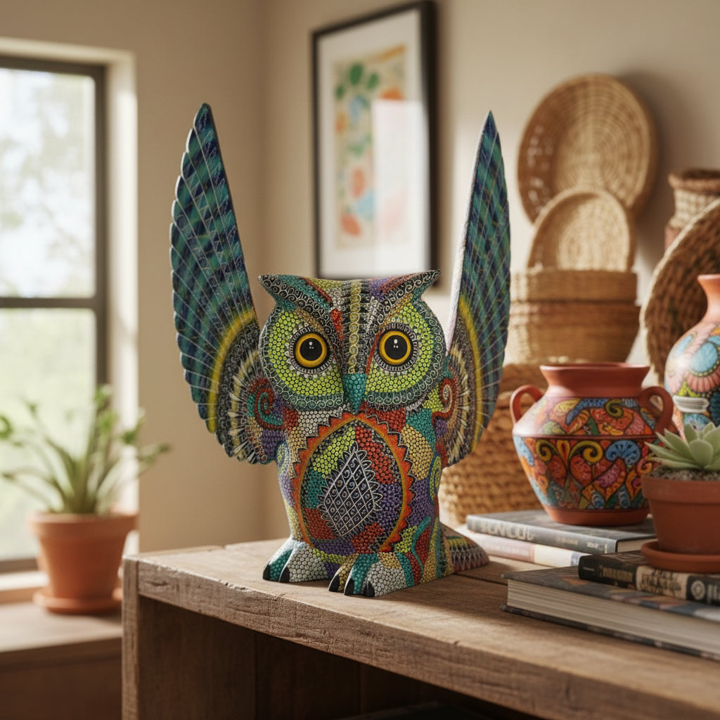 Alebrije Búho Oaxaca Alas Extendidas 37cm