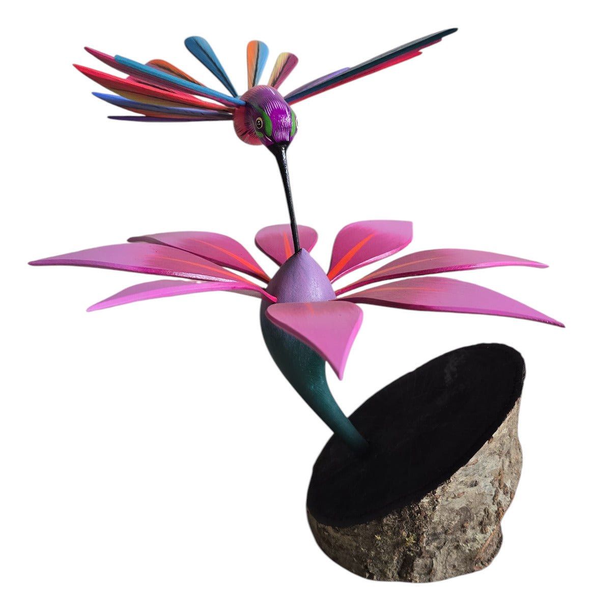 Colibrí En Flor Alebrije Oaxaca Pintado A Mano
