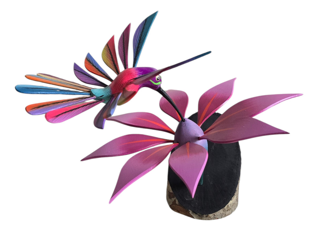 Colibrí En Flor Alebrije Oaxaca Pintado A Mano