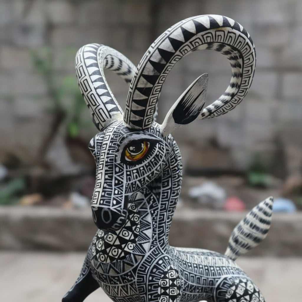 Alebrije Carnero Oaxaca Blanco Y Negro 28cm