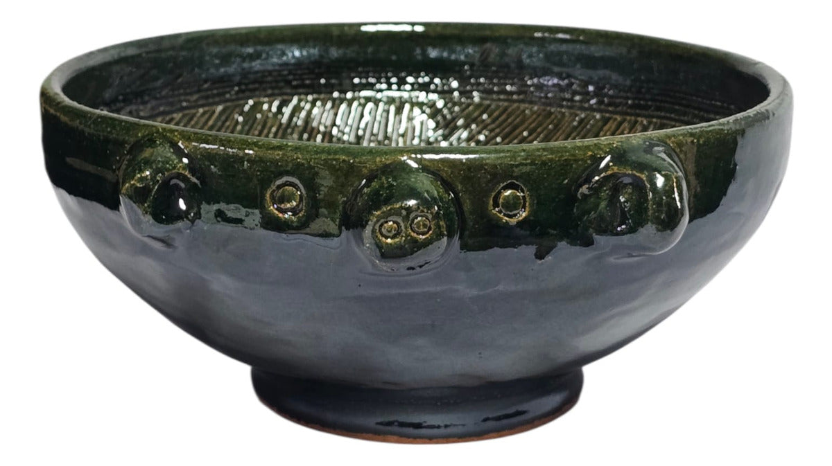 Molcajete Grande Barro De Atzompa Oaxaca Vidriado 22cm