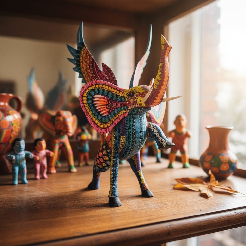 Alebrije Elefante Alado Oaxaca Multicolor 32cm