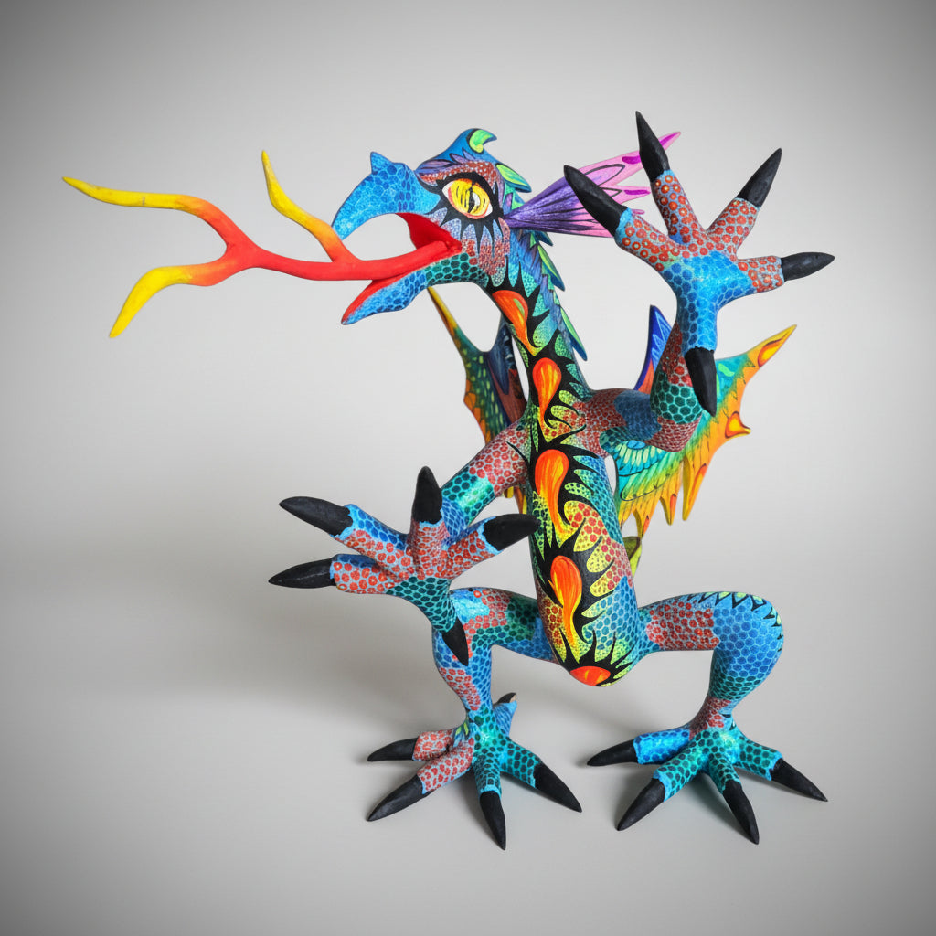 Dragon Alebrije De Oaxaca Pintado A Mano 25 Cm