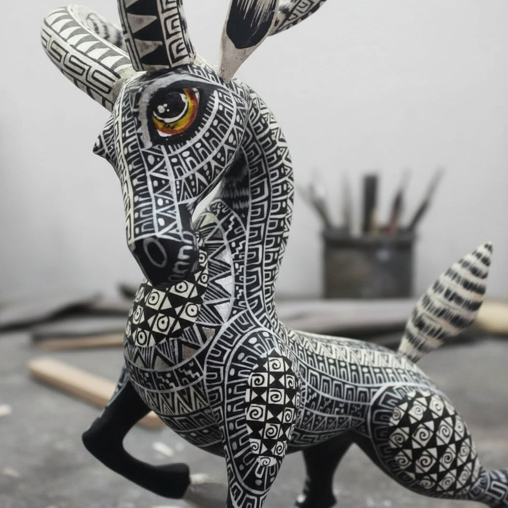 Alebrije Carnero Oaxaca Blanco Y Negro 28cm