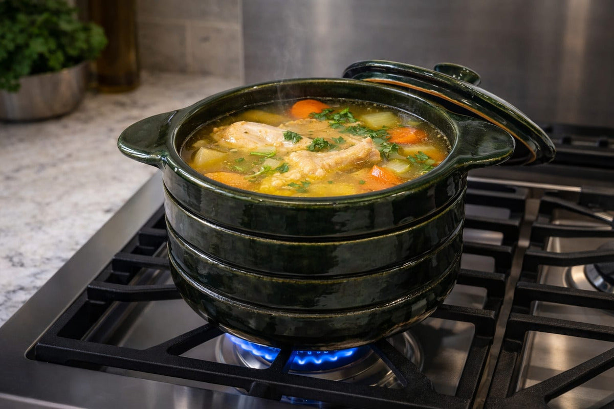 Olla Barro Atzompa Oaxaca Anillada Con Tapa 2 Litro 16cm
