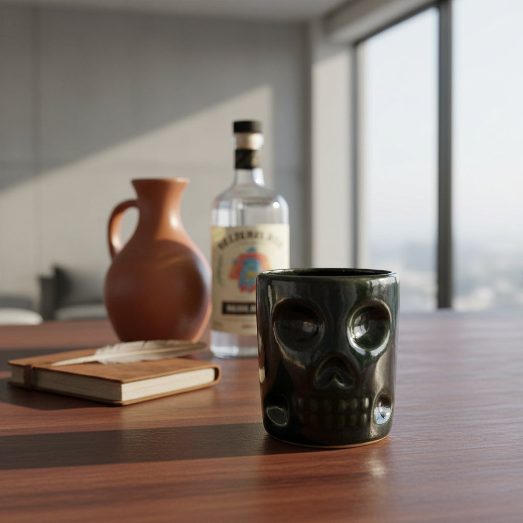 Mezcalero Tequilero Calavera Barro Atzompa Oaxaca Vidriado
