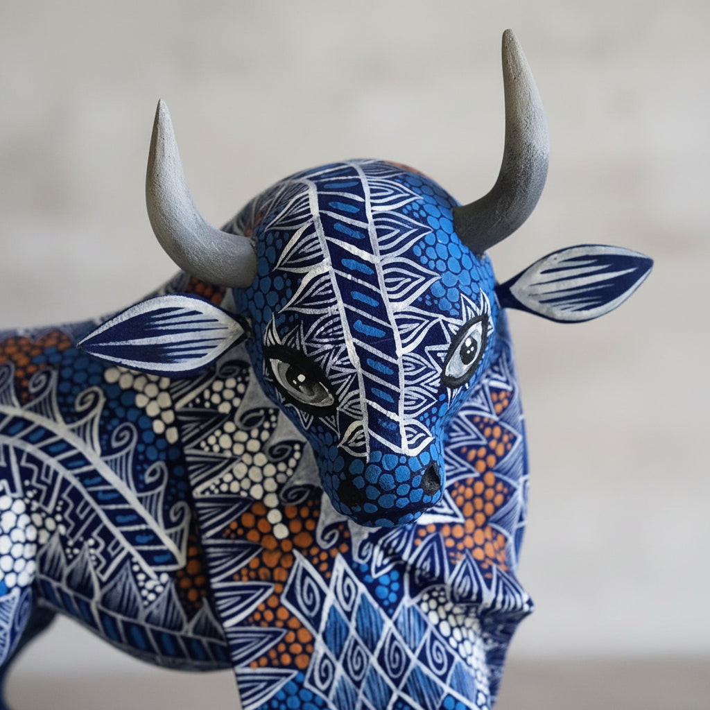 Toro Alebrije De Oaxaca Pintado A Mano 12 Cm