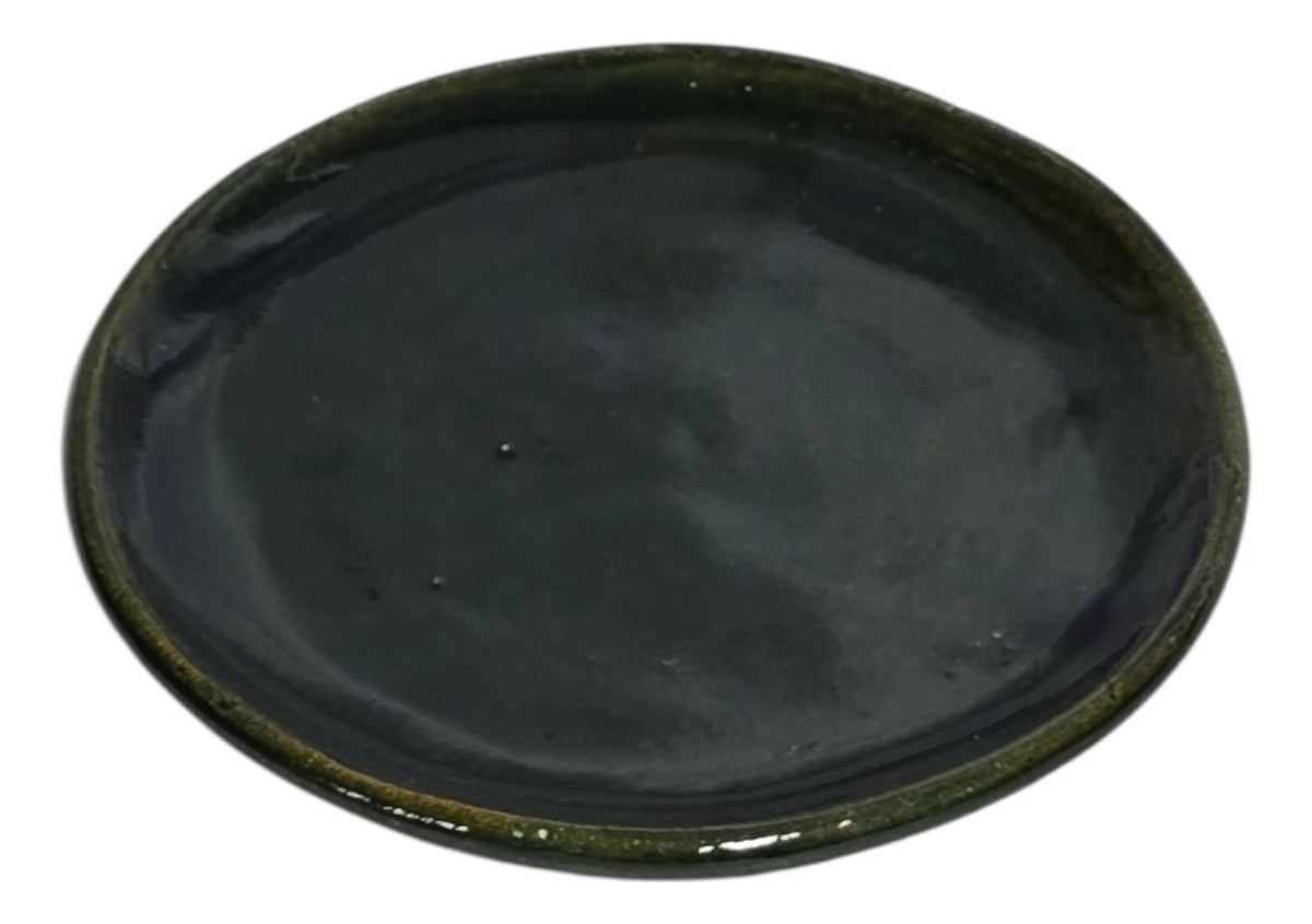 Plato Postre Barro De Atzompa Oaxaca Vidriado Verde 18cm