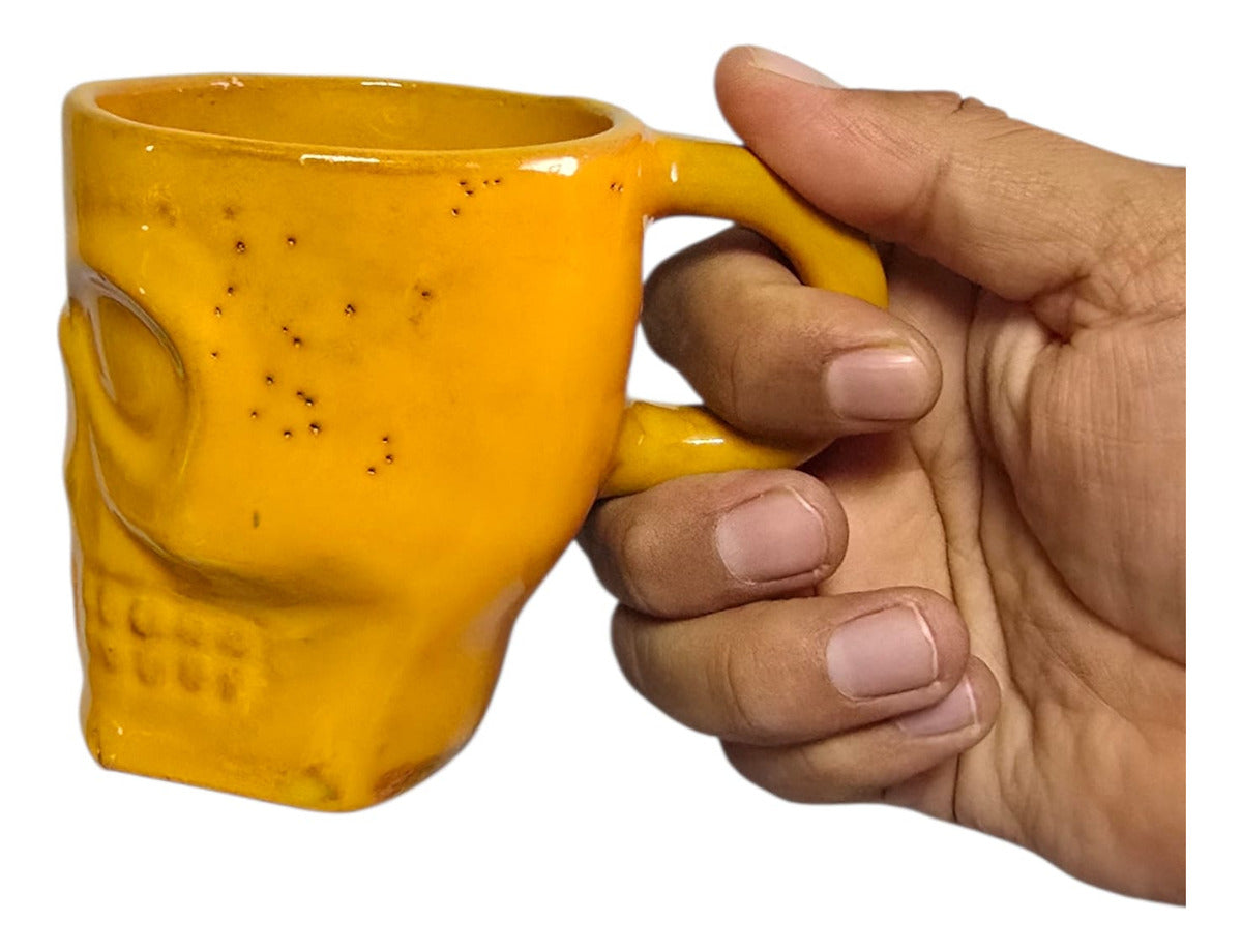Taza Calavera Barro De Atzompa Oaxaca Vidriado Manual 200ml