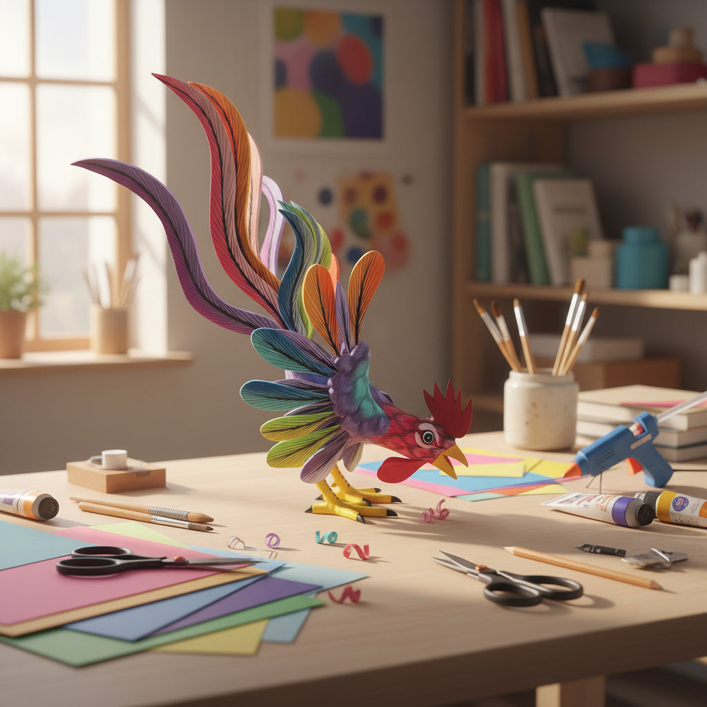 Gallo Alebrije De Oaxaca Pintado A Mano 27 Cm