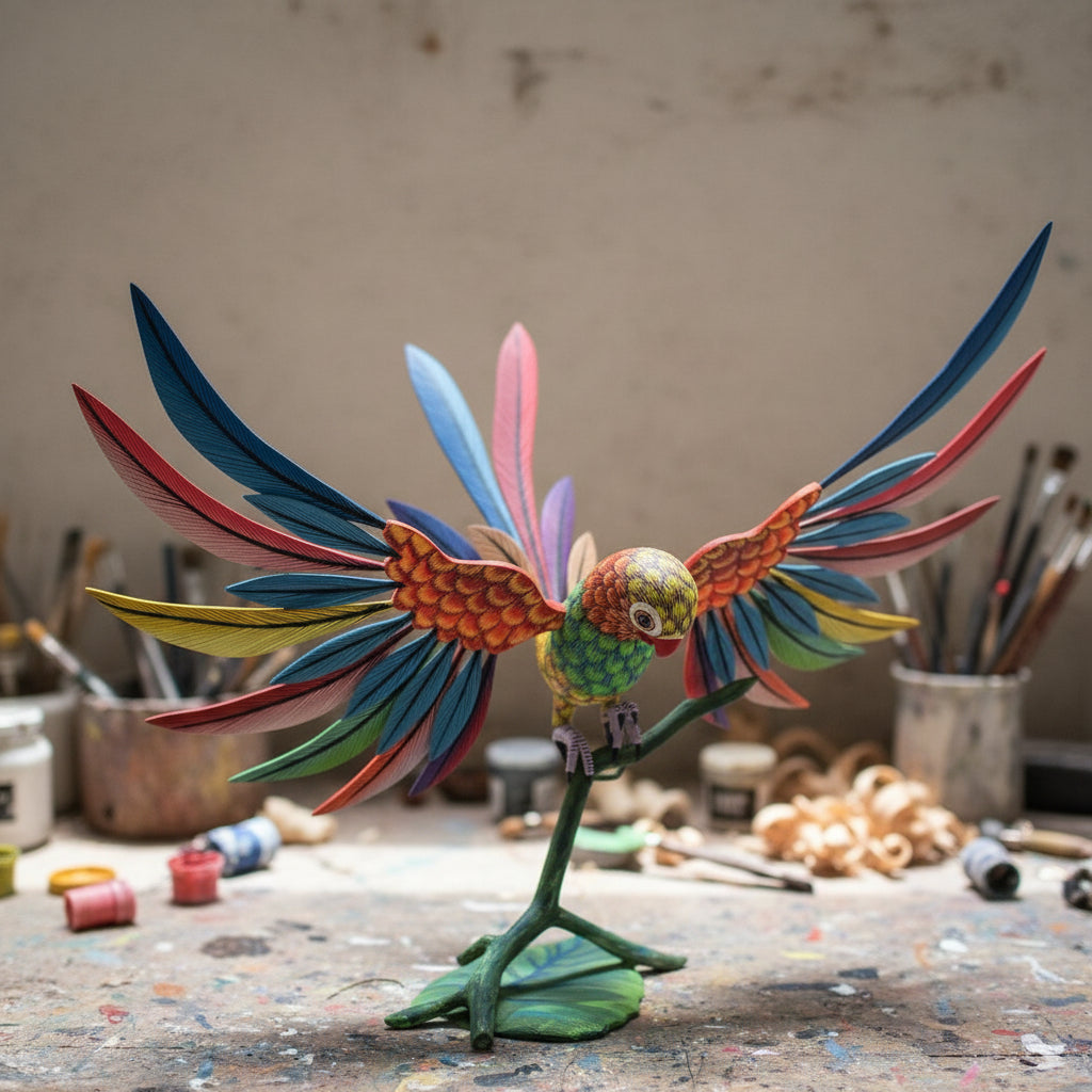 Perico Alebrije De Oaxaca Pintado A Mano 32 Cm