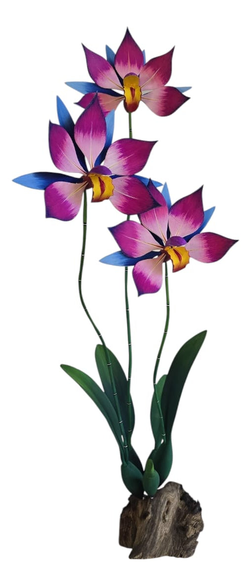 Flor Orquídea Madera Copal Oaxaca Artesanal 82cm