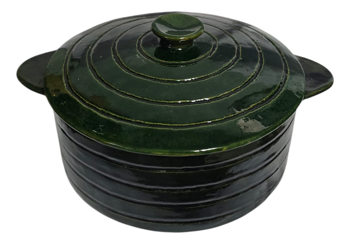 Olla Barro Atzompa Oaxaca Anillada Tapa 3.5 Litros 26cm