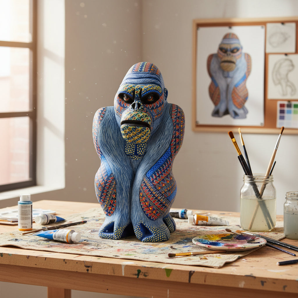 Gorila Alebrije De Oaxaca Pintado A Mano 24 Cm