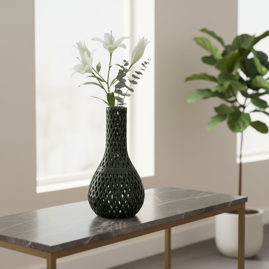 Jarrón Decorativo Calado Hoja Barro Atzompa Oaxaca 40cm