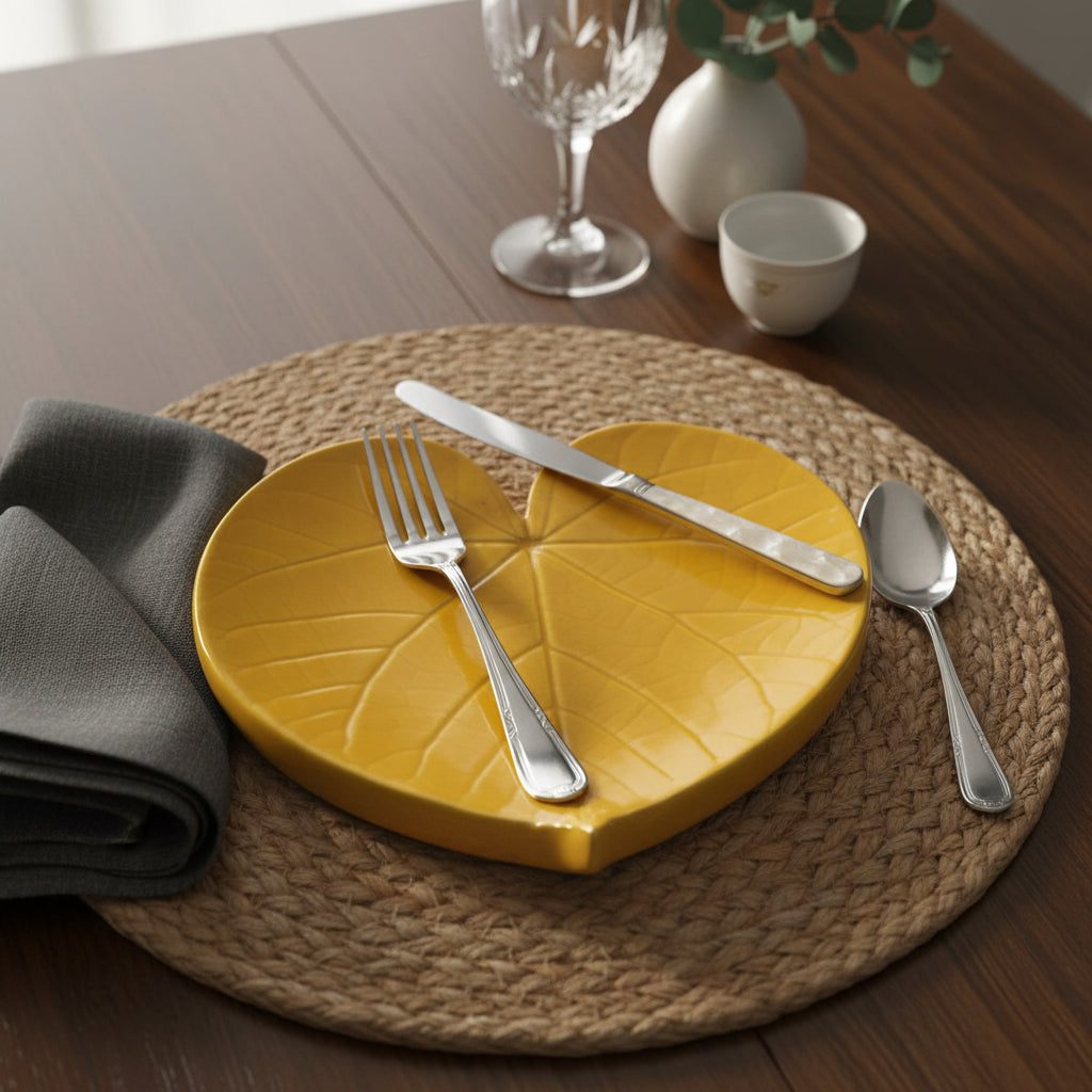 Plato Hoja Tulipán Chico Barro Atzompa Oaxaca Amarillo 15cm