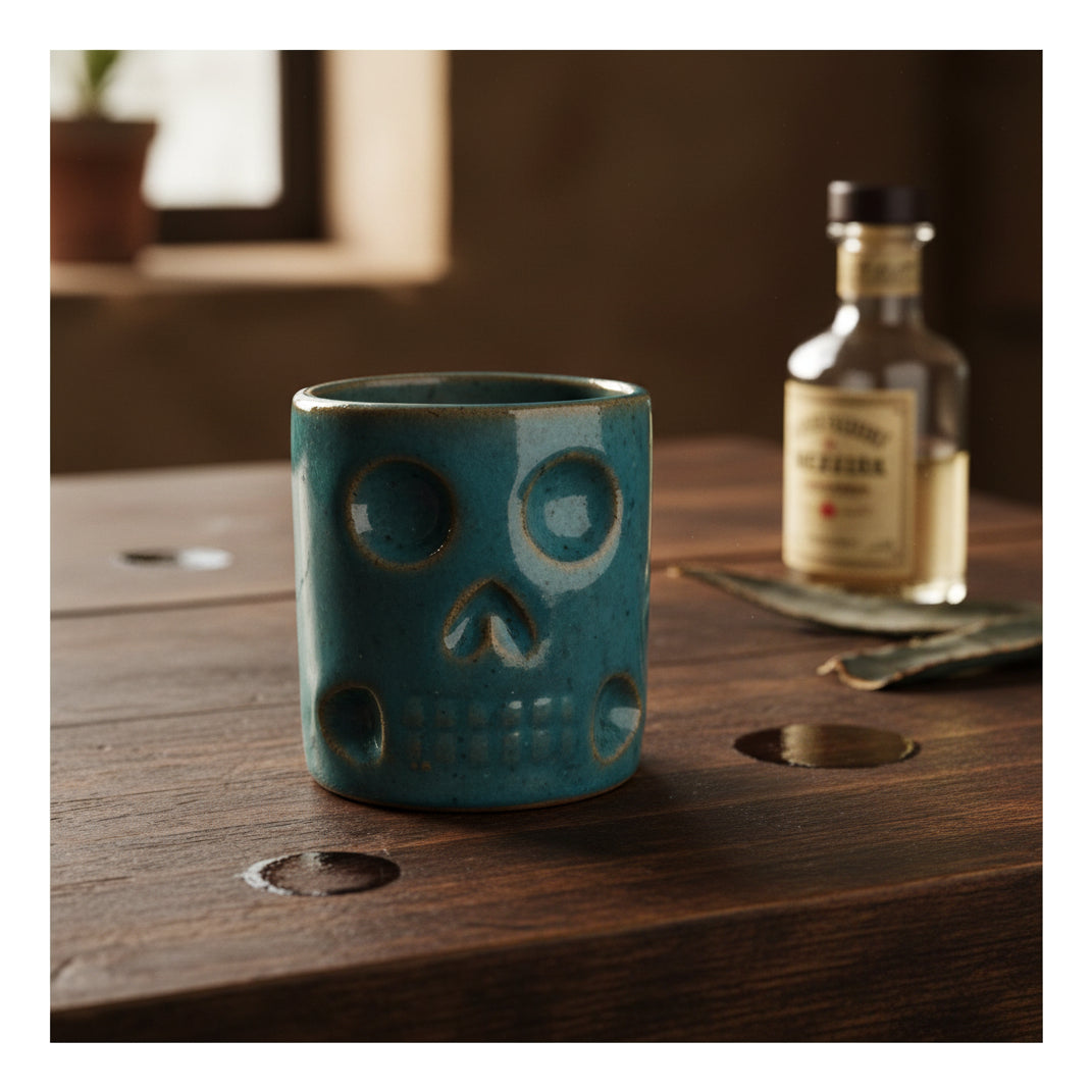 Mezcalero Tequilero Calavera Barro Atzompa Oaxaca Vidriado