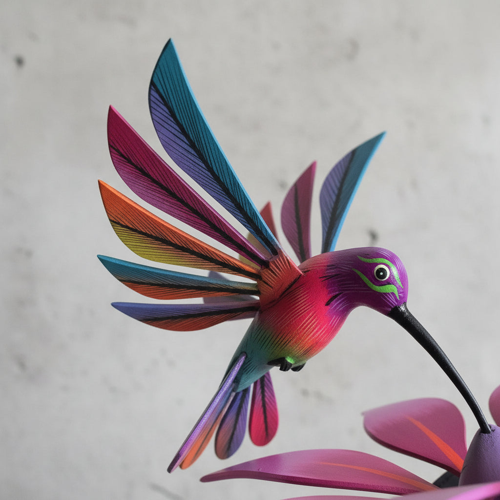 Colibrí En Flor Alebrije Oaxaca Pintado A Mano