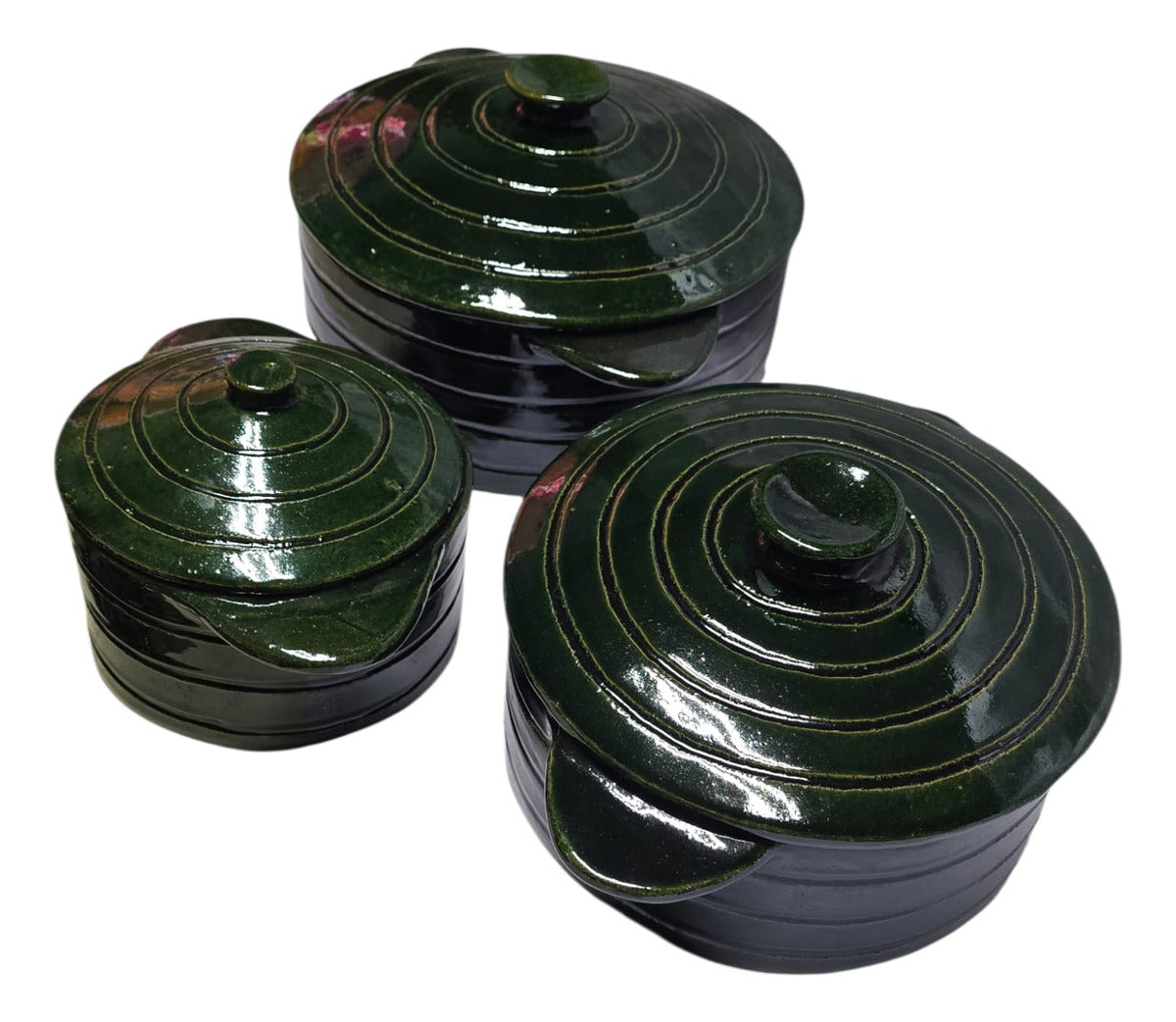 Juego 3 Ollas Barro Atzompa Oaxaca Anilladas 1l, 2l Y 3.5l