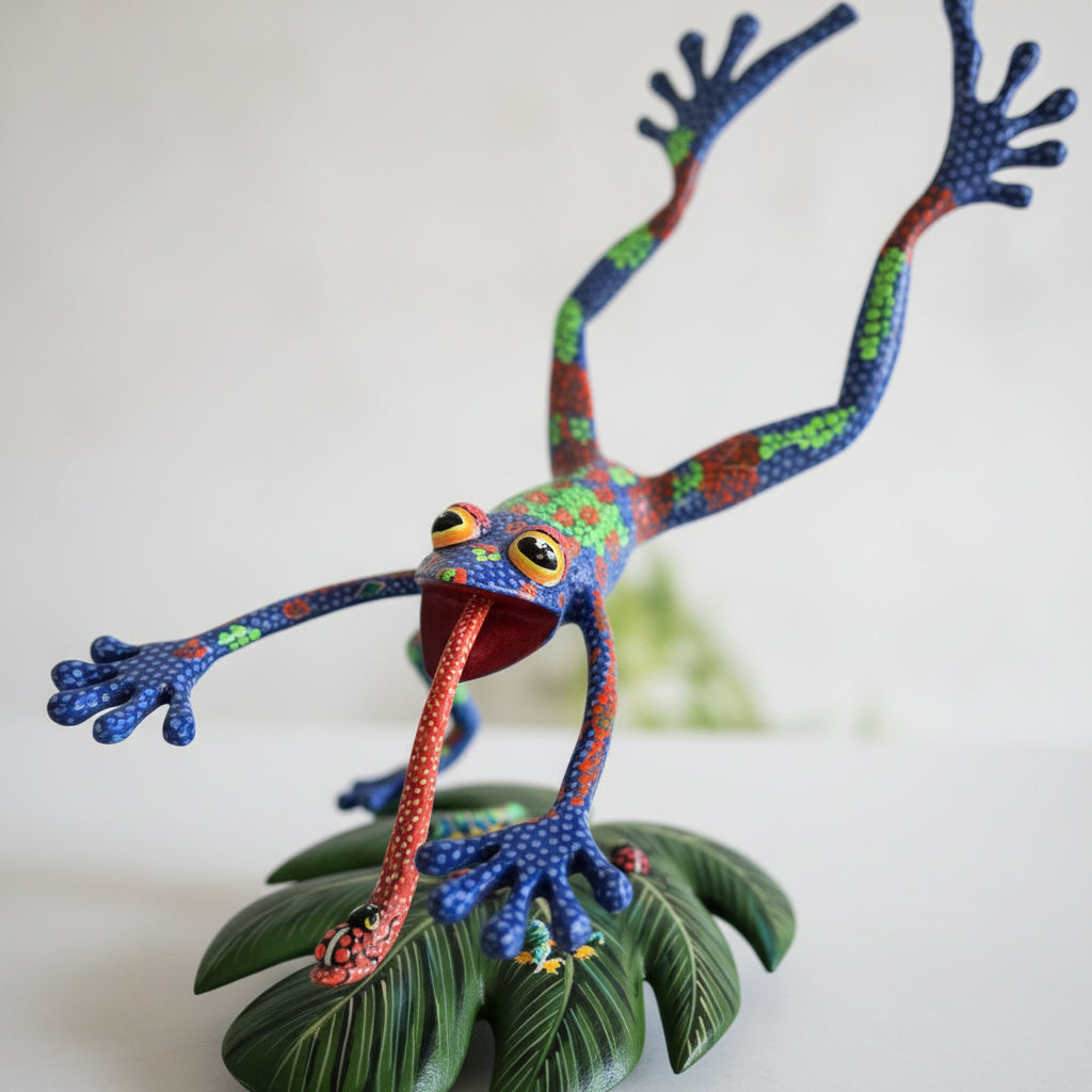 Alebrije Rana Sobre Hoja Oaxaca 27cm