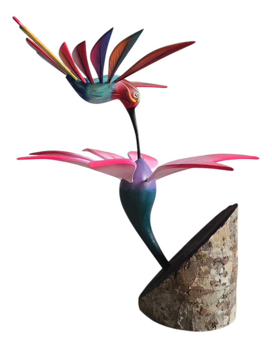 Colibrí En Flor Alebrije Oaxaca Pintado A Mano