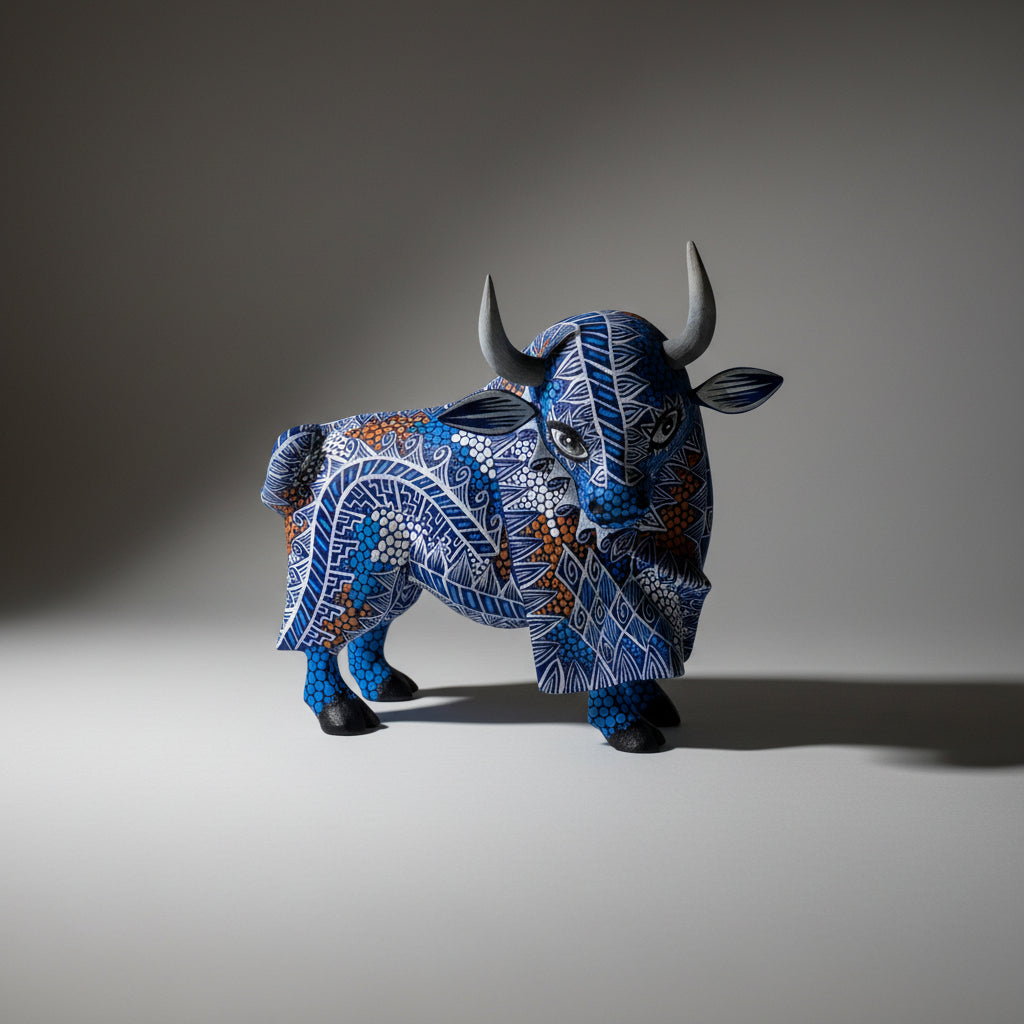 Toro Alebrije De Oaxaca Pintado A Mano 12 Cm