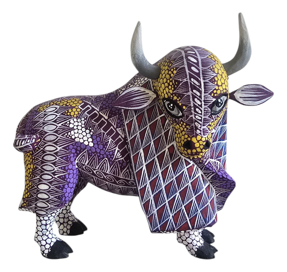 Toro Alebrije De Oaxaca Pintado A Mano 12 Cm