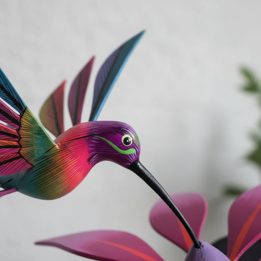 Colibrí En Flor Alebrije Oaxaca Pintado A Mano