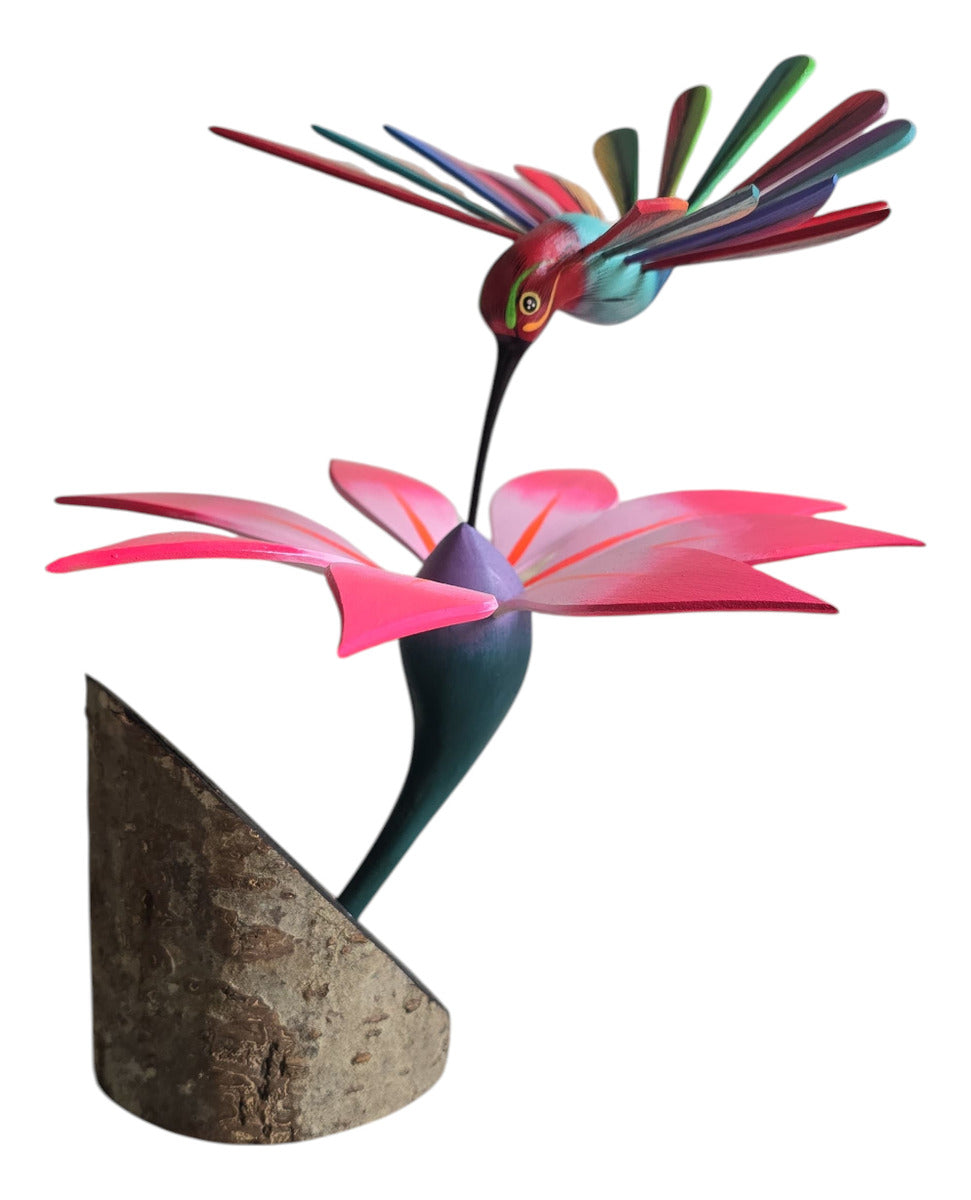 Colibrí En Flor Alebrije Oaxaca Pintado A Mano